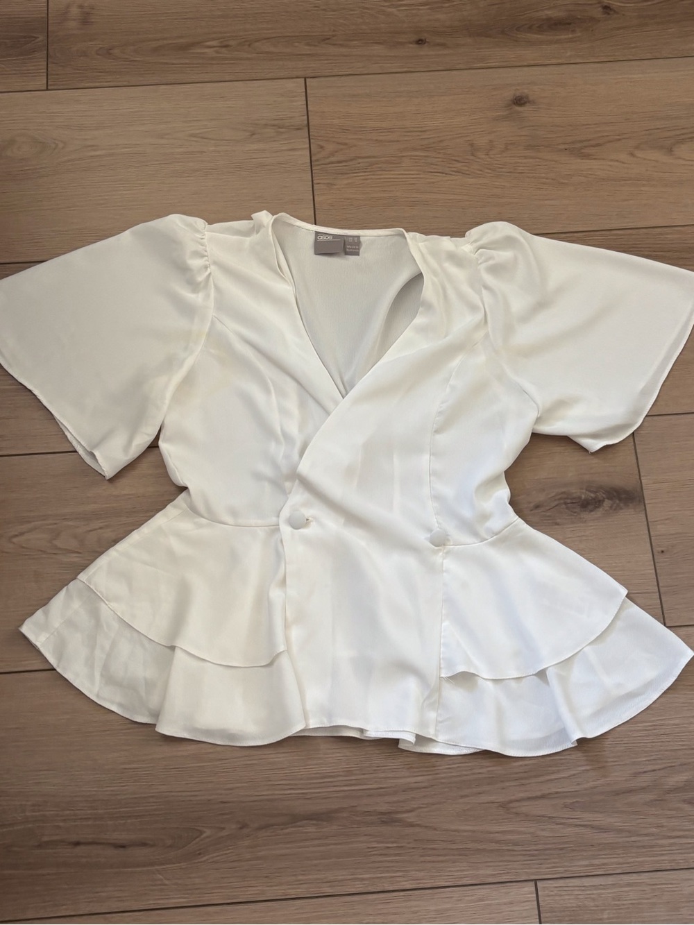 ASOS Cream Faux-Wrap Layered Peplum Blouse